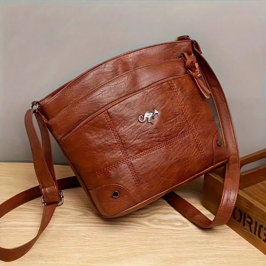 Elegant Women'S Crossbody Bag In Solid Color With Adjustable Strap, Large Capacity, Multiple Pockets, Lightweight Stitched Design, Zip Closure, Polyester Lining, Available In Black, Brown, And Dark Br