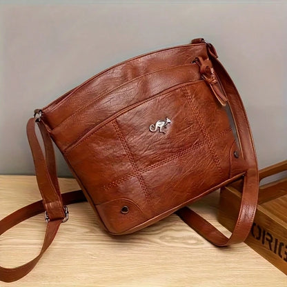 Elegant Women'S Crossbody Bag In Solid Color With Adjustable Strap, Large Capacity, Multiple Pockets, Lightweight Stitched Design, Zip Closure, Polyester Lining, Available In Black, Brown, And Dark Br