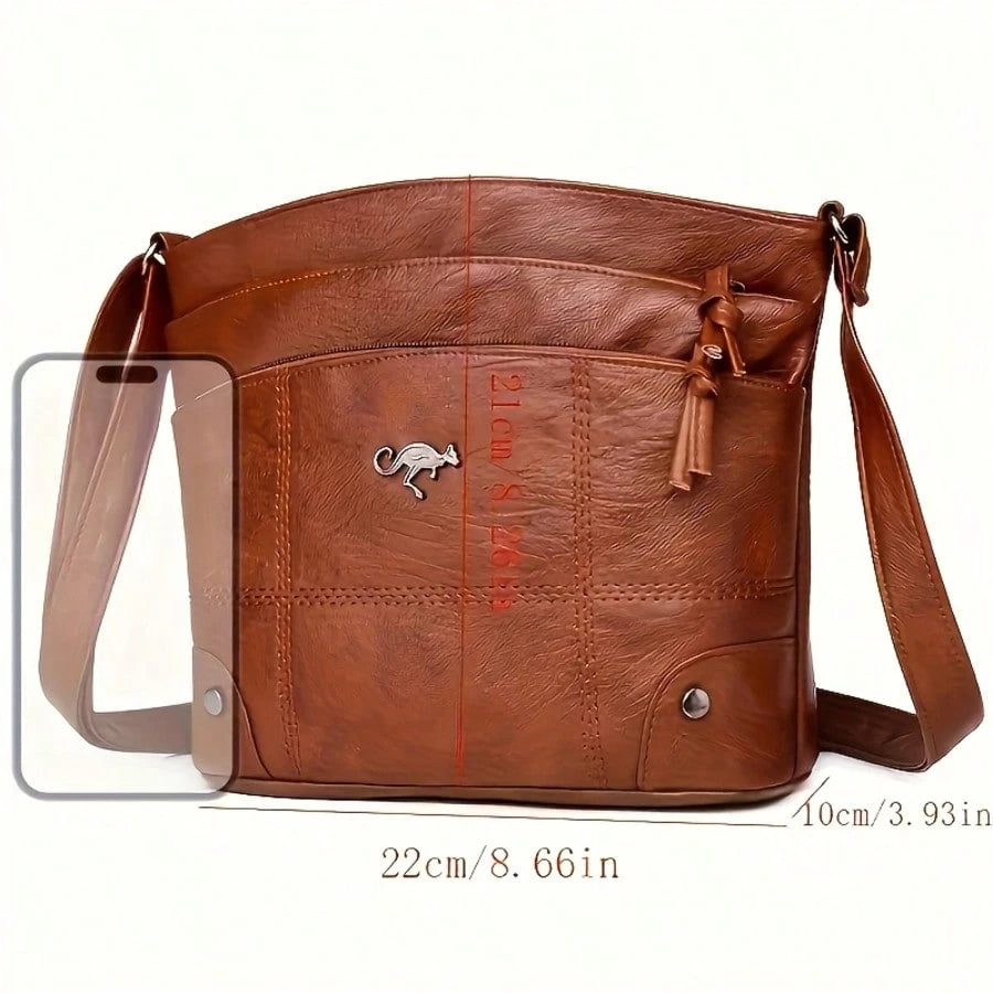 Elegant Women'S Crossbody Bag In Solid Color With Adjustable Strap, Large Capacity, Multiple Pockets, Lightweight Stitched Design, Zip Closure, Polyester Lining, Available In Black, Brown, And Dark Br
