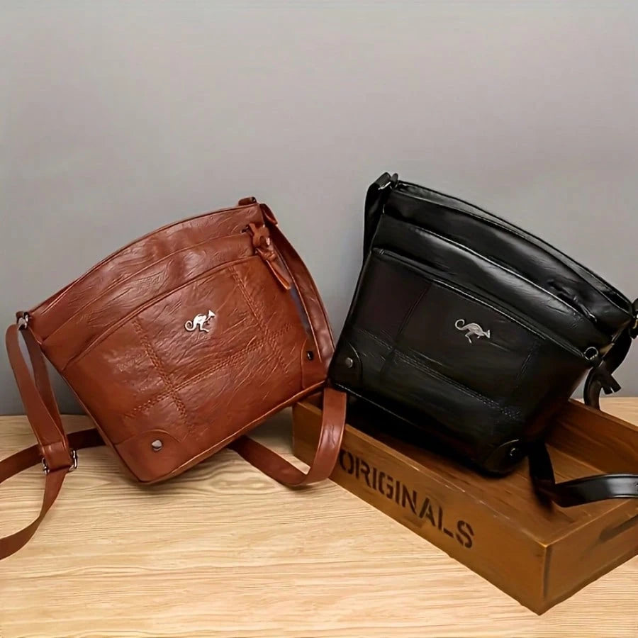 Elegant Women'S Crossbody Bag In Solid Color With Adjustable Strap, Large Capacity, Multiple Pockets, Lightweight Stitched Design, Zip Closure, Polyester Lining, Available In Black, Brown, And Dark Br