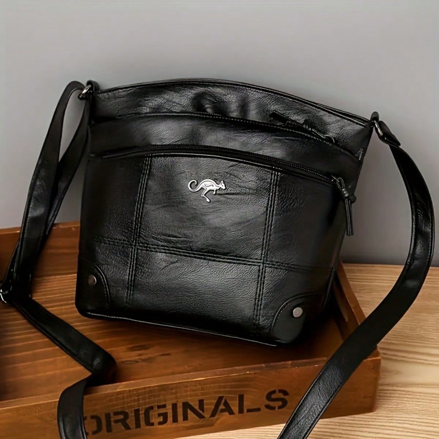 Elegant Women'S Crossbody Bag In Solid Color With Adjustable Strap, Large Capacity, Multiple Pockets, Lightweight Stitched Design, Zip Closure, Polyester Lining, Available In Black, Brown, And Dark Br