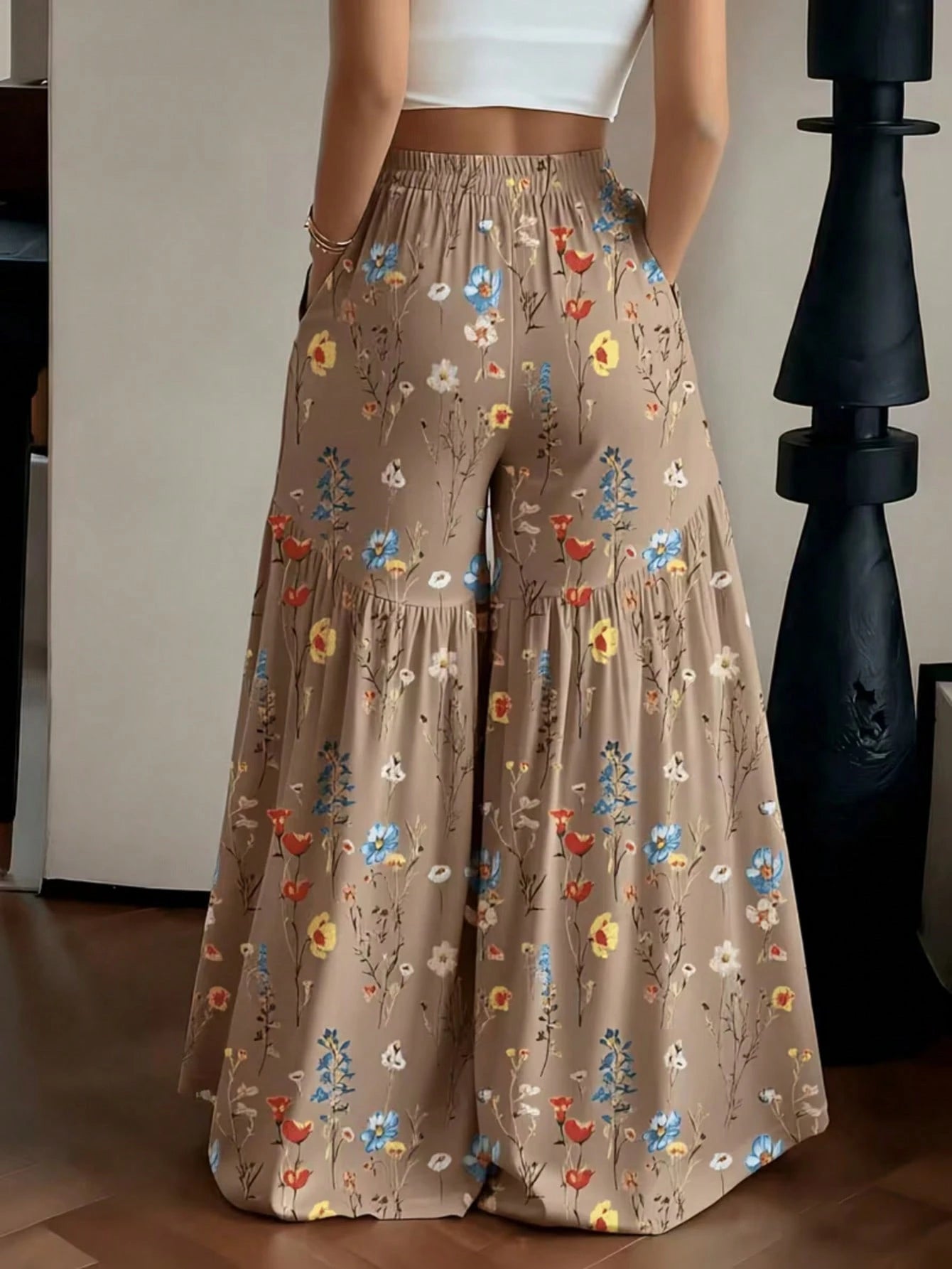 Elegant Women's Lightweight Printed Wide Leg Pants, Comfortable Loose Fit, Suitable For All Seasons Vacation