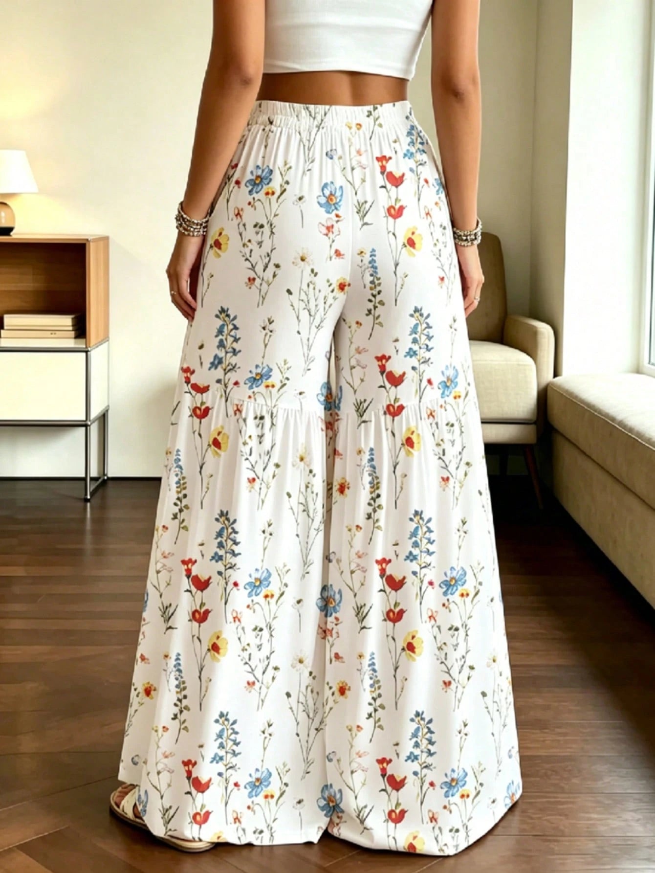 Elegant Women's Lightweight Printed Wide Leg Pants, Comfortable Loose Fit, Suitable For All Seasons Vacation