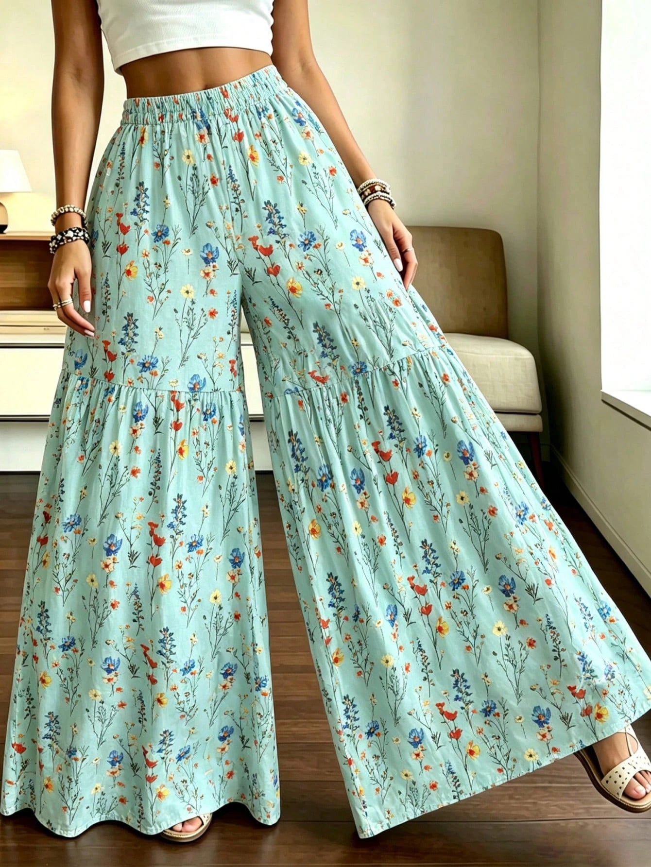 Elegant Women's Lightweight Printed Wide Leg Pants, Comfortable Loose Fit, Suitable For All Seasons Vacation