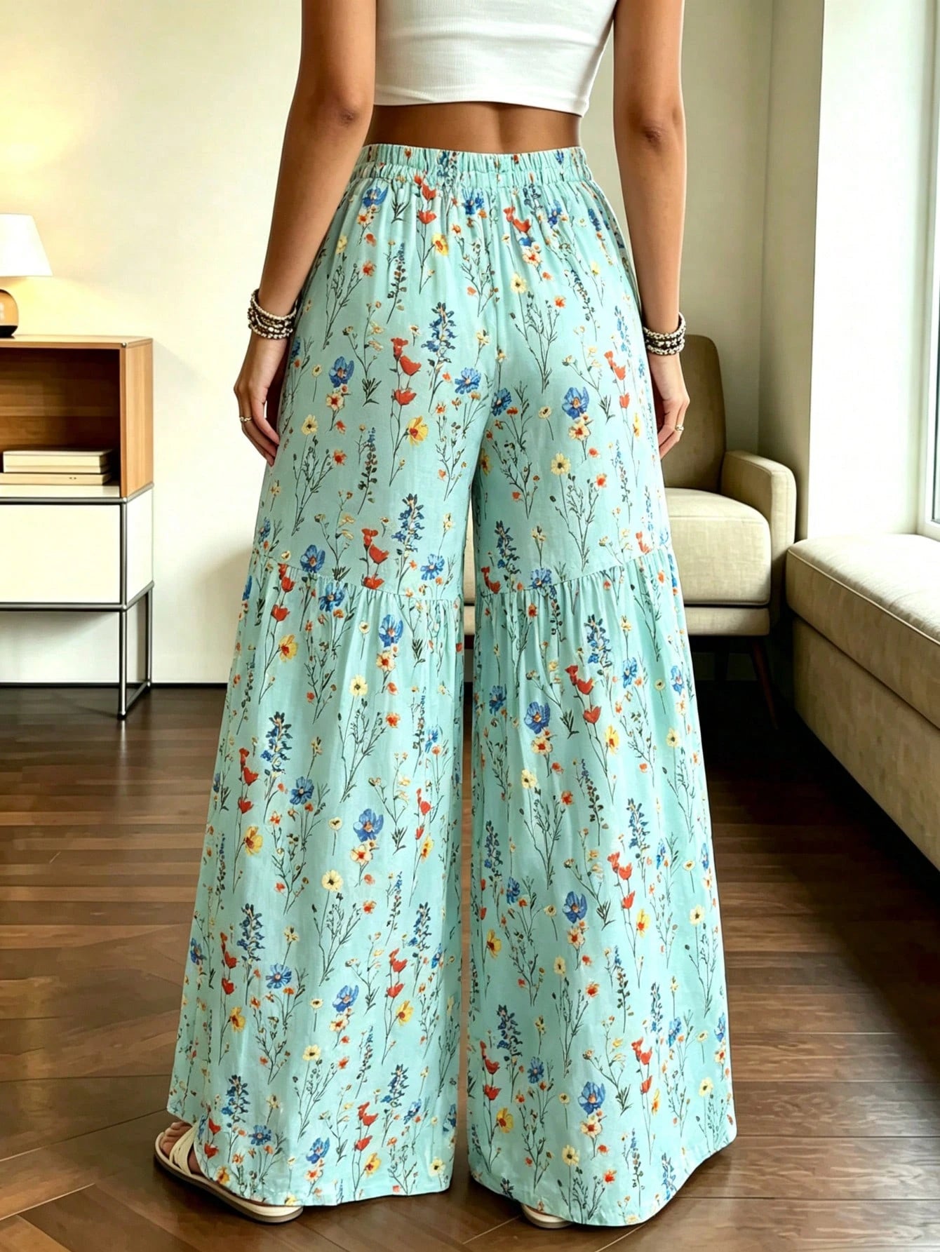 Elegant Women's Lightweight Printed Wide Leg Pants, Comfortable Loose Fit, Suitable For All Seasons Vacation