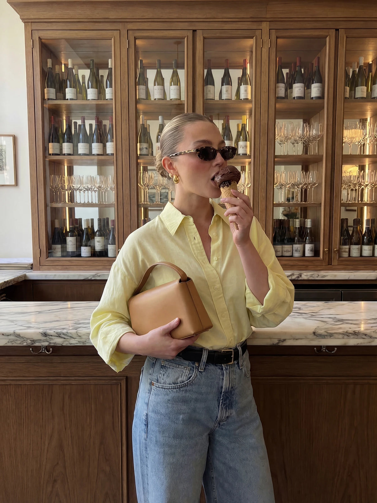 Elegant Women's Loose Fit Yellow Long Sleeve Shirt, Collared Casual Blouse Suitable For Daily Work, Office, Brunch, Vacation Spring