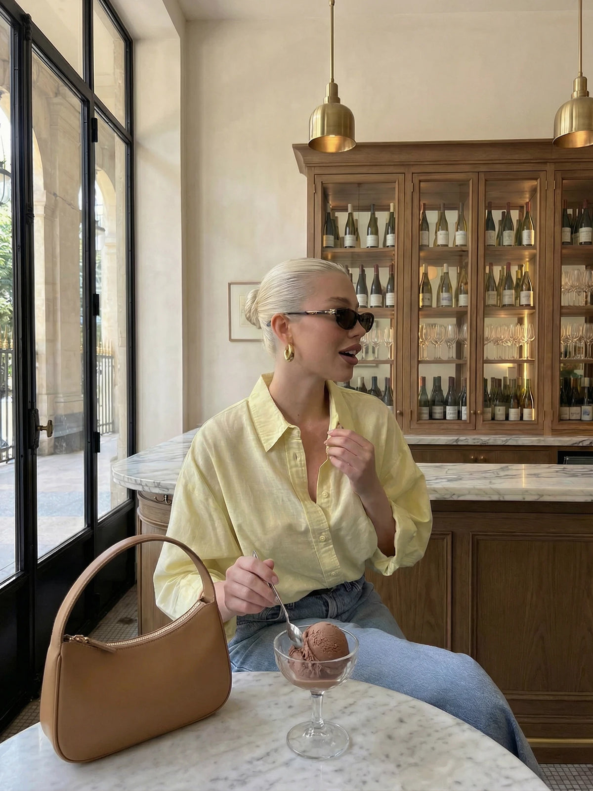 Elegant Women's Loose Fit Yellow Long Sleeve Shirt, Collared Casual Blouse Suitable For Daily Work, Office, Brunch, Vacation Spring