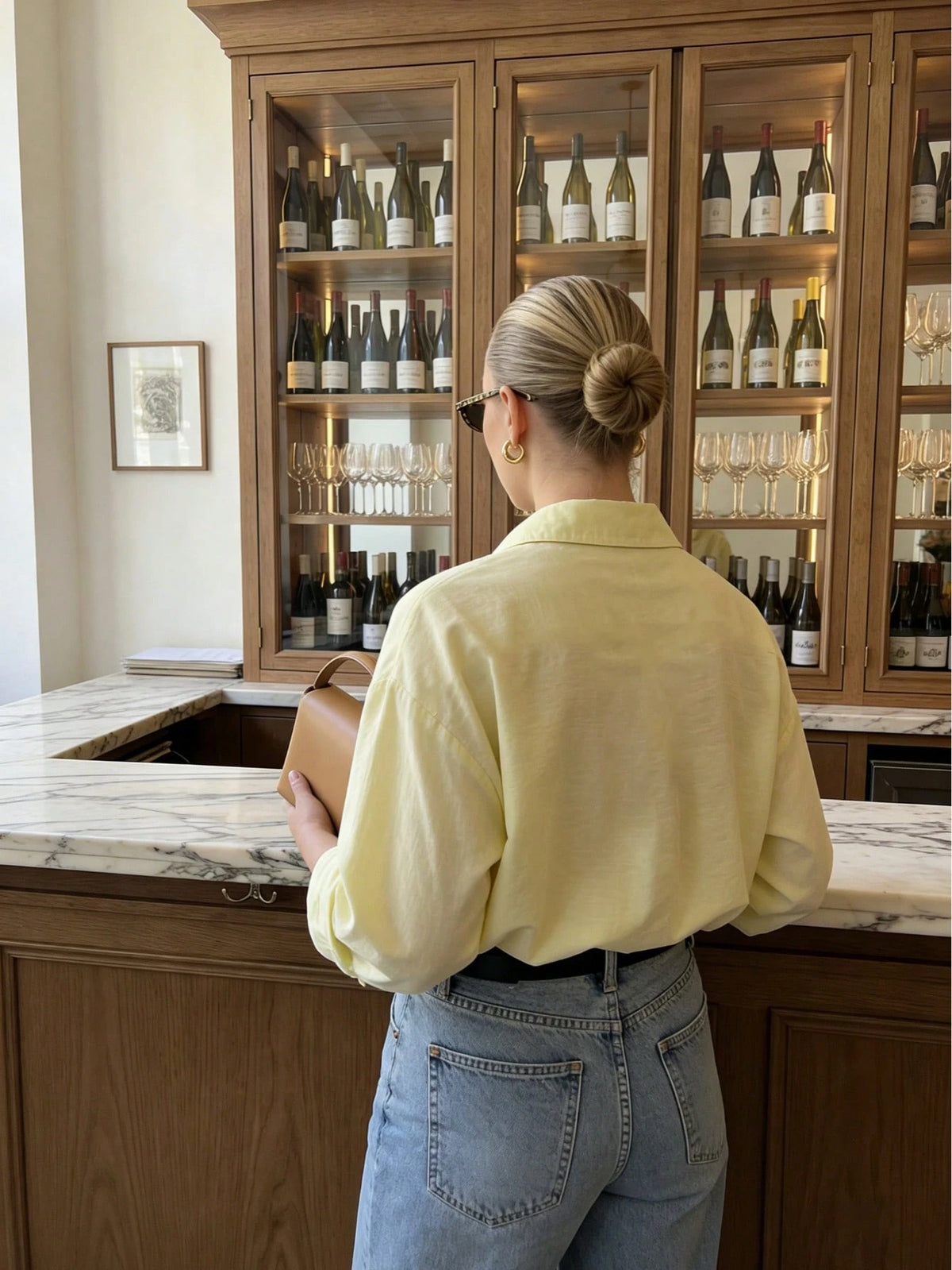 Elegant Women's Loose Fit Yellow Long Sleeve Shirt, Collared Casual Blouse Suitable For Daily Work, Office, Brunch, Vacation Spring