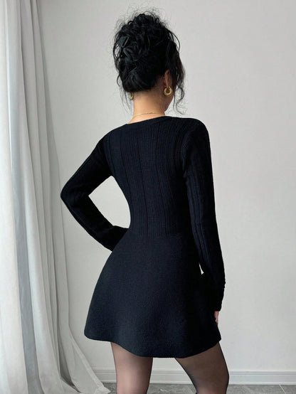 Elenzga 1pc Women's Casual Daily Solid Color Cinched Waist Front Button Cardigan, Autumn/Winter Fall Cloth For Women