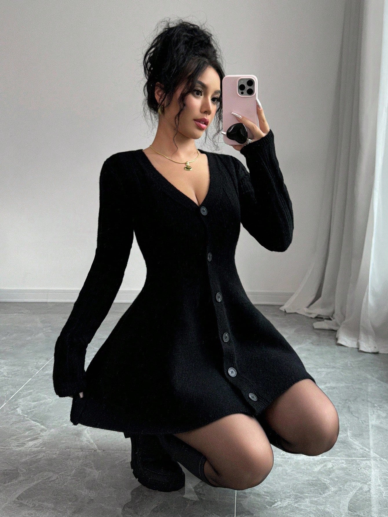 Elenzga 1pc Women's Casual Daily Solid Color Cinched Waist Front Button Cardigan, Autumn/Winter Fall Cloth For Women