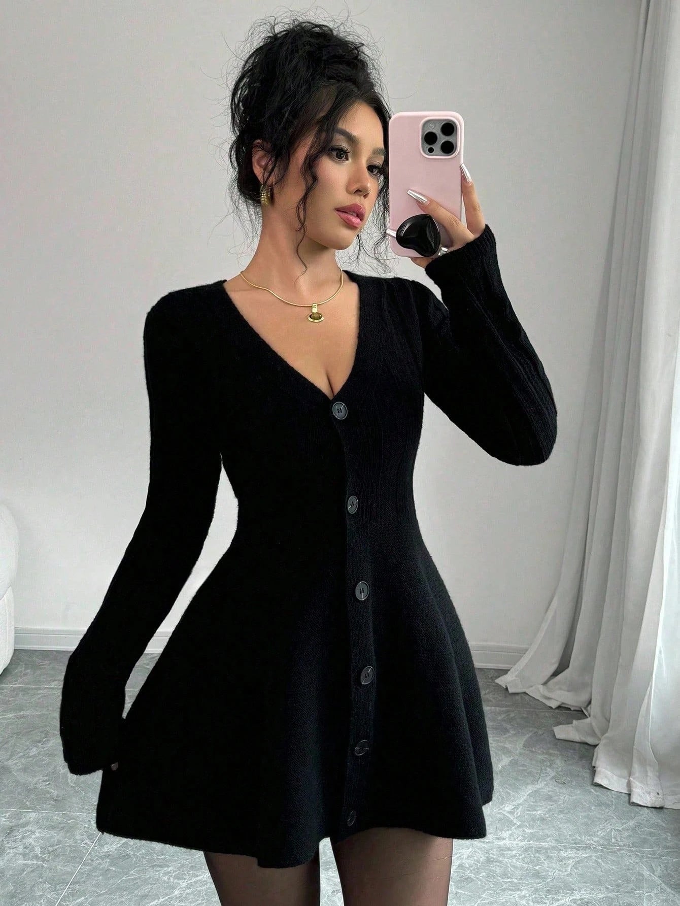 Elenzga 1pc Women's Casual Daily Solid Color Cinched Waist Front Button Cardigan, Autumn/Winter Fall Cloth For Women