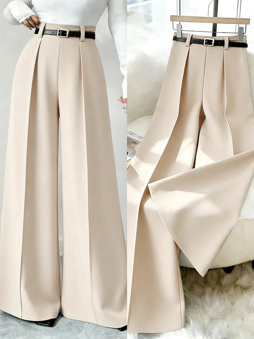 Elenzga Beige,Winter,Elegant,Office 2026 New Retro High Waist Wide Leg Pants,Women's Draping Loose Straight Leg Trousers,Commuting & Casual Fashion Versatile