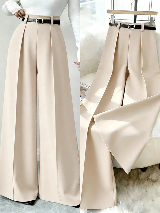 Elenzga Beige,Winter,Elegant,Office 2026 New Retro High Waist Wide Leg Pants,Women's Draping Loose Straight Leg Trousers,Commuting & Casual Fashion Versatile