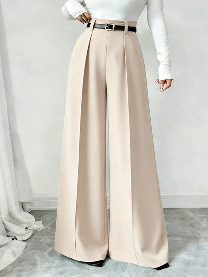 Elenzga Beige,Winter,Elegant,Office 2026 New Retro High Waist Wide Leg Pants,Women's Draping Loose Straight Leg Trousers,Commuting & Casual Fashion Versatile