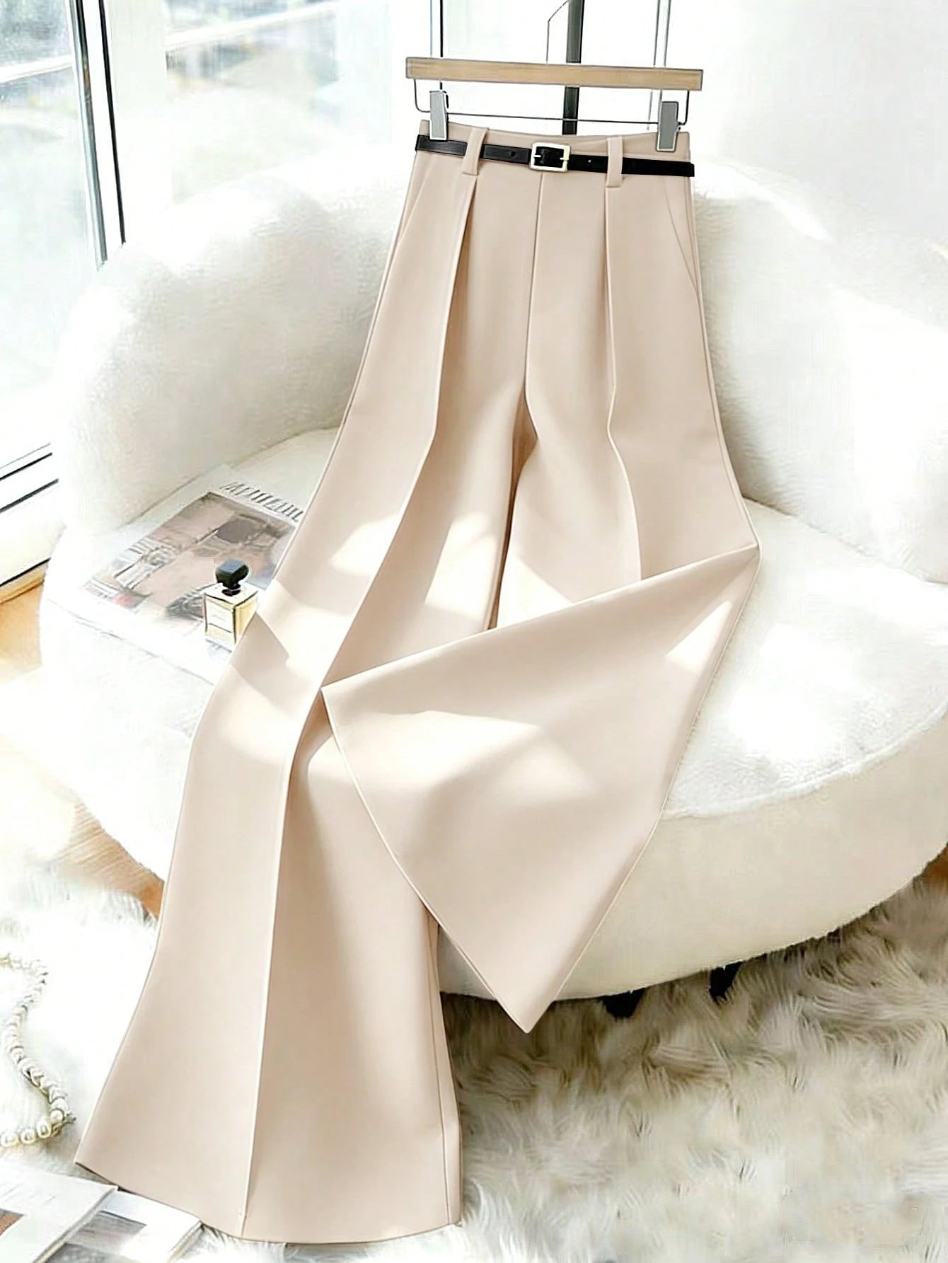 Elenzga Beige,Winter,Elegant,Office 2026 New Retro High Waist Wide Leg Pants,Women's Draping Loose Straight Leg Trousers,Commuting & Casual Fashion Versatile