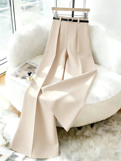 Elenzga Beige,Winter,Elegant,Office 2026 New Retro High Waist Wide Leg Pants,Women's Draping Loose Straight Leg Trousers,Commuting & Casual Fashion Versatile