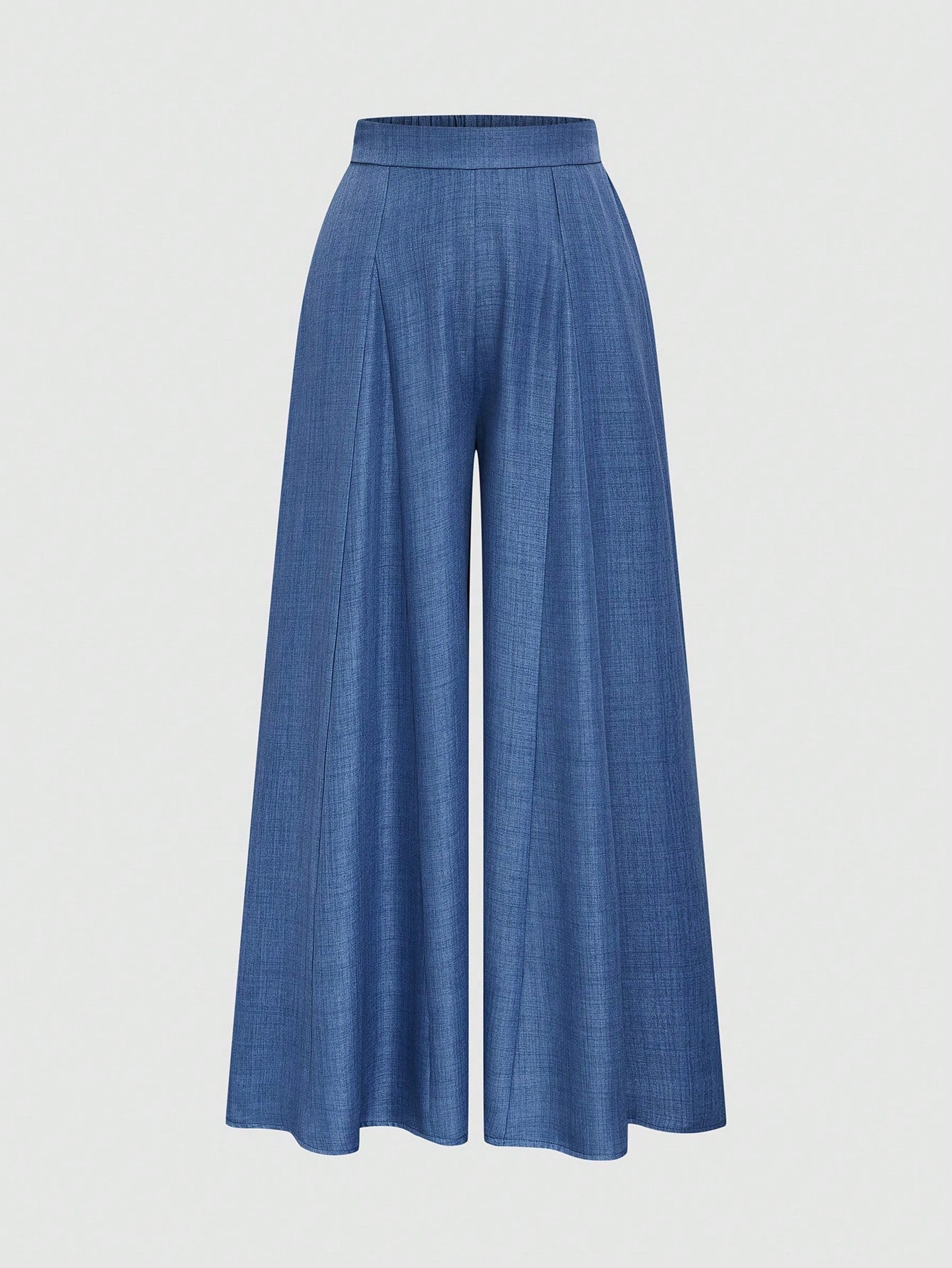 Elenzga Elegant Haze Blue Mid-Waist Wide Leg Pants, Draped Slimming Commuter Versatile Loose Pleated Casual Suit Trousers For Women