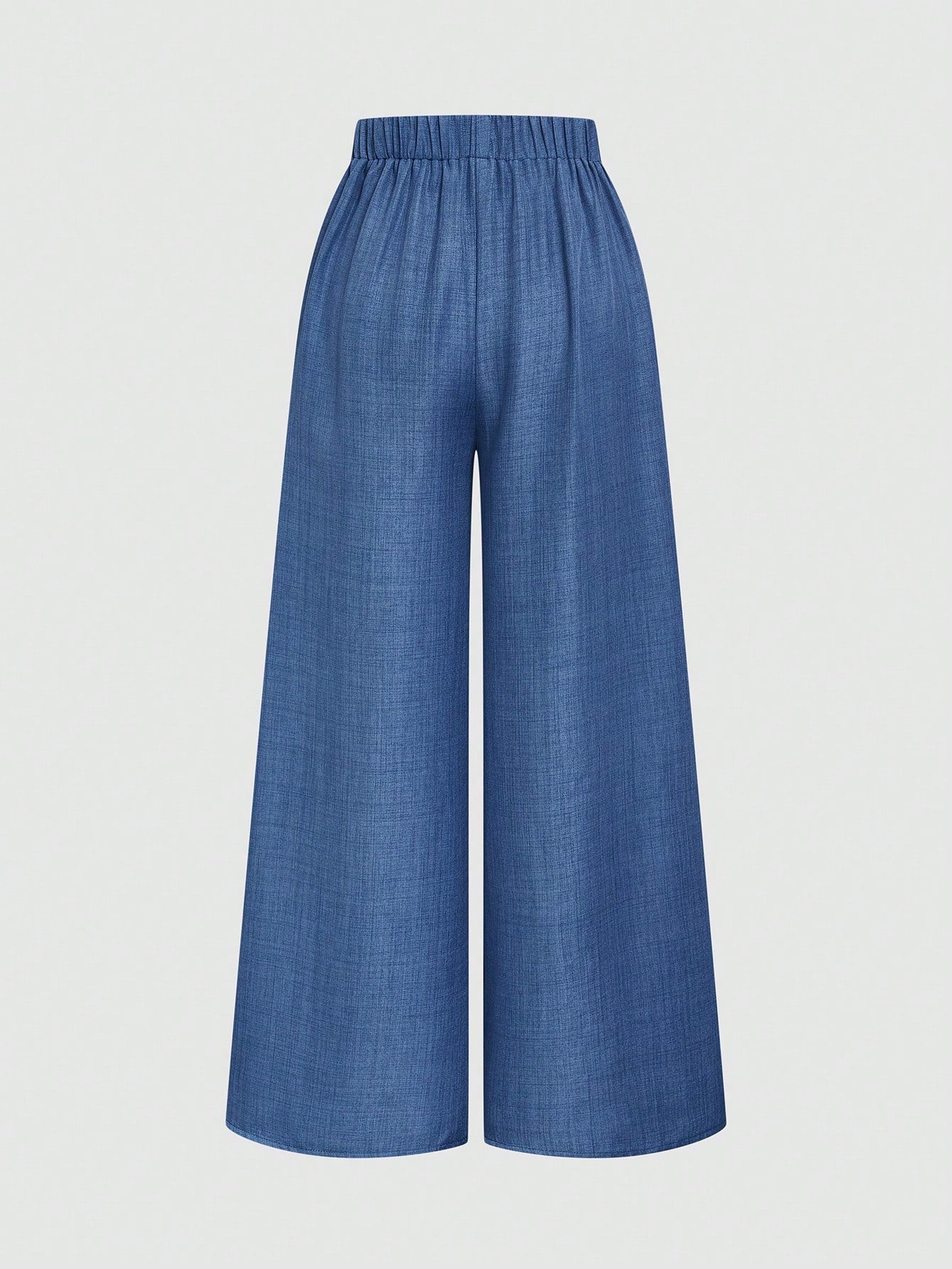 Elenzga Elegant Haze Blue Mid-Waist Wide Leg Pants, Draped Slimming Commuter Versatile Loose Pleated Casual Suit Trousers For Women