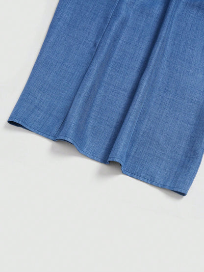 Elenzga Elegant Haze Blue Mid-Waist Wide Leg Pants, Draped Slimming Commuter Versatile Loose Pleated Casual Suit Trousers For Women