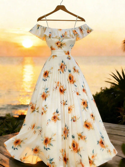 Elenzga New Design Cap Sleeve Collar 2-Way Wear Elegant Waist Pleated Midi Dress, Versatile For Vacation And Daily Wear