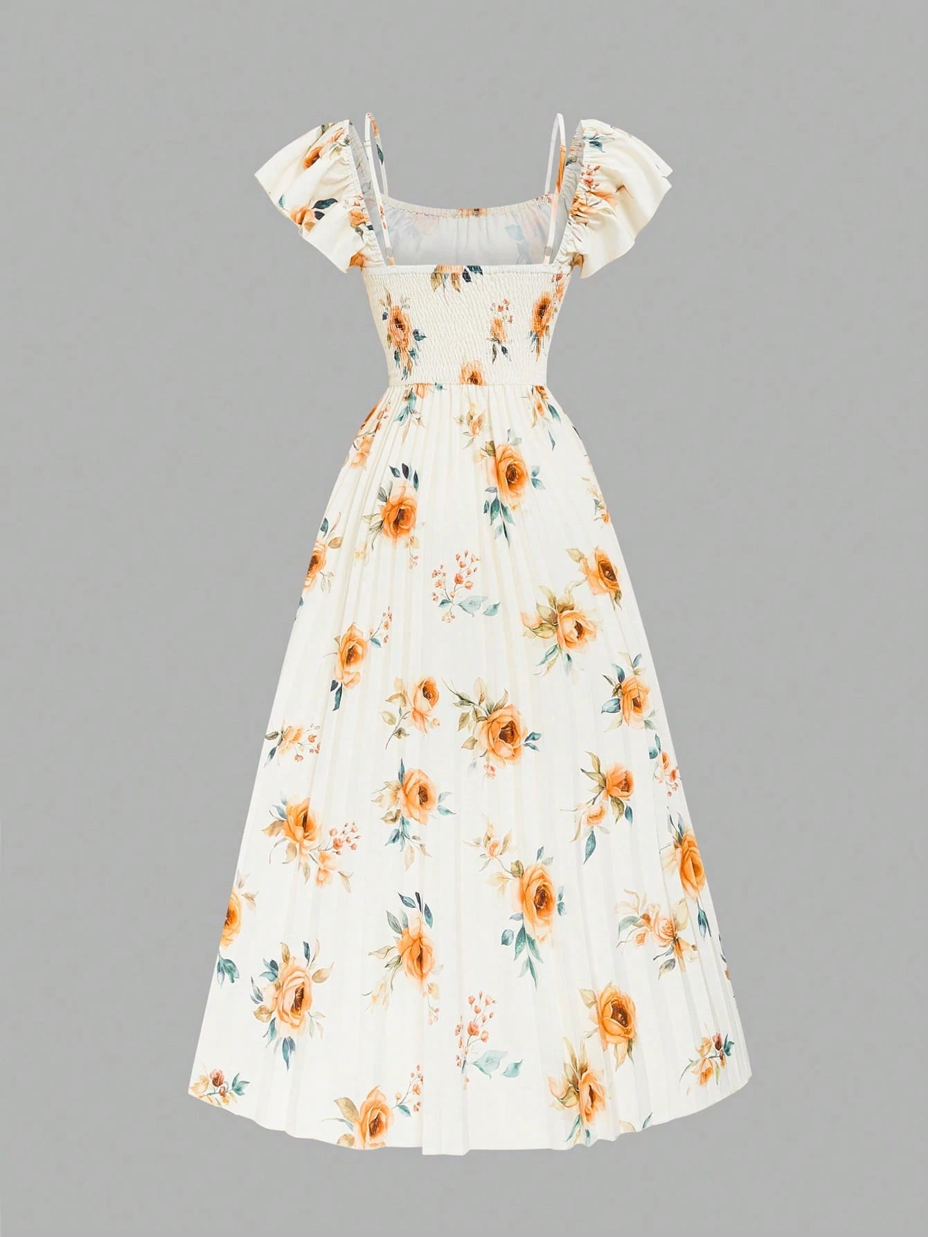 Elenzga New Design Cap Sleeve Collar 2-Way Wear Elegant Waist Pleated Midi Dress, Versatile For Vacation And Daily Wear