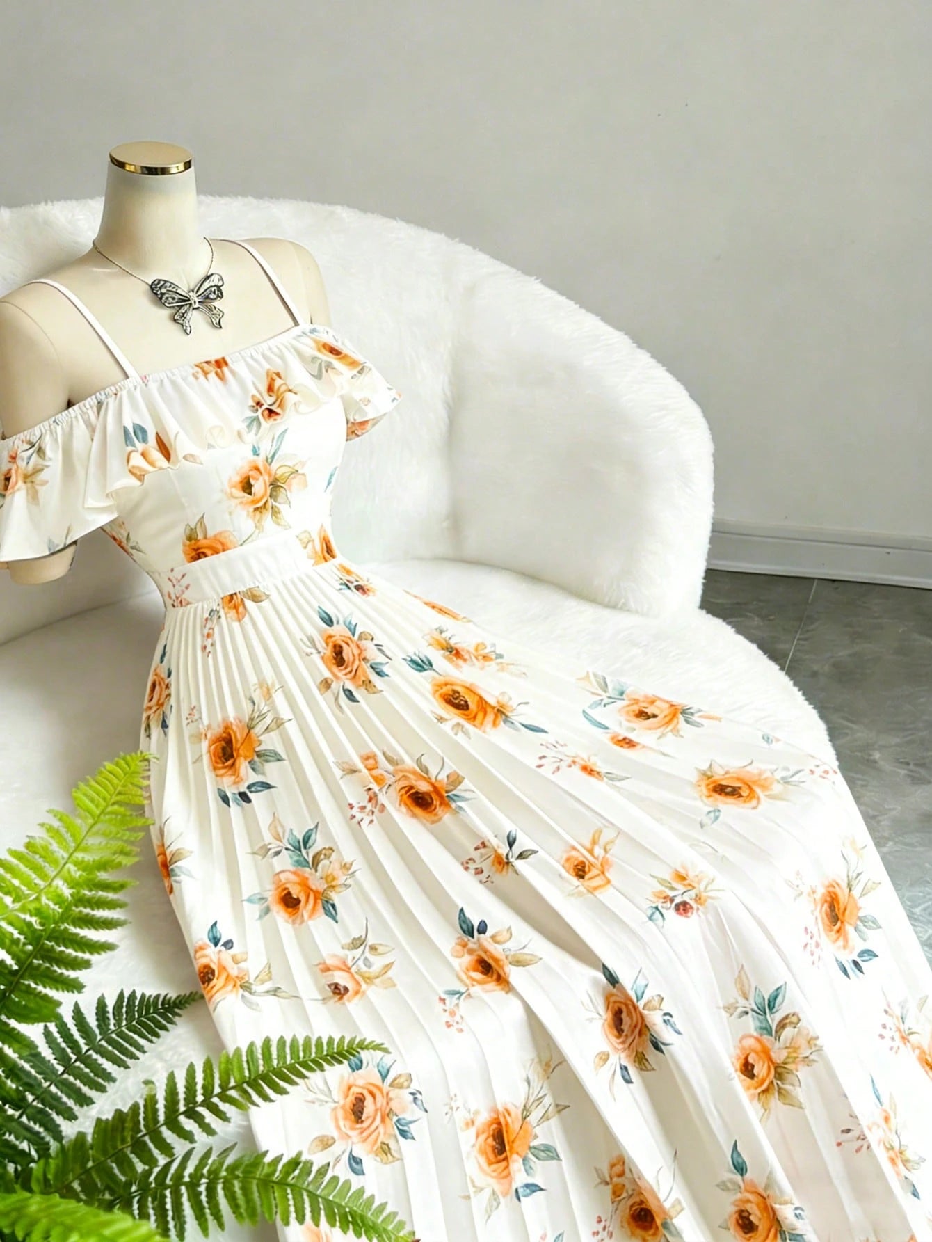 Elenzga New Design Cap Sleeve Collar 2-Way Wear Elegant Waist Pleated Midi Dress, Versatile For Vacation And Daily Wear