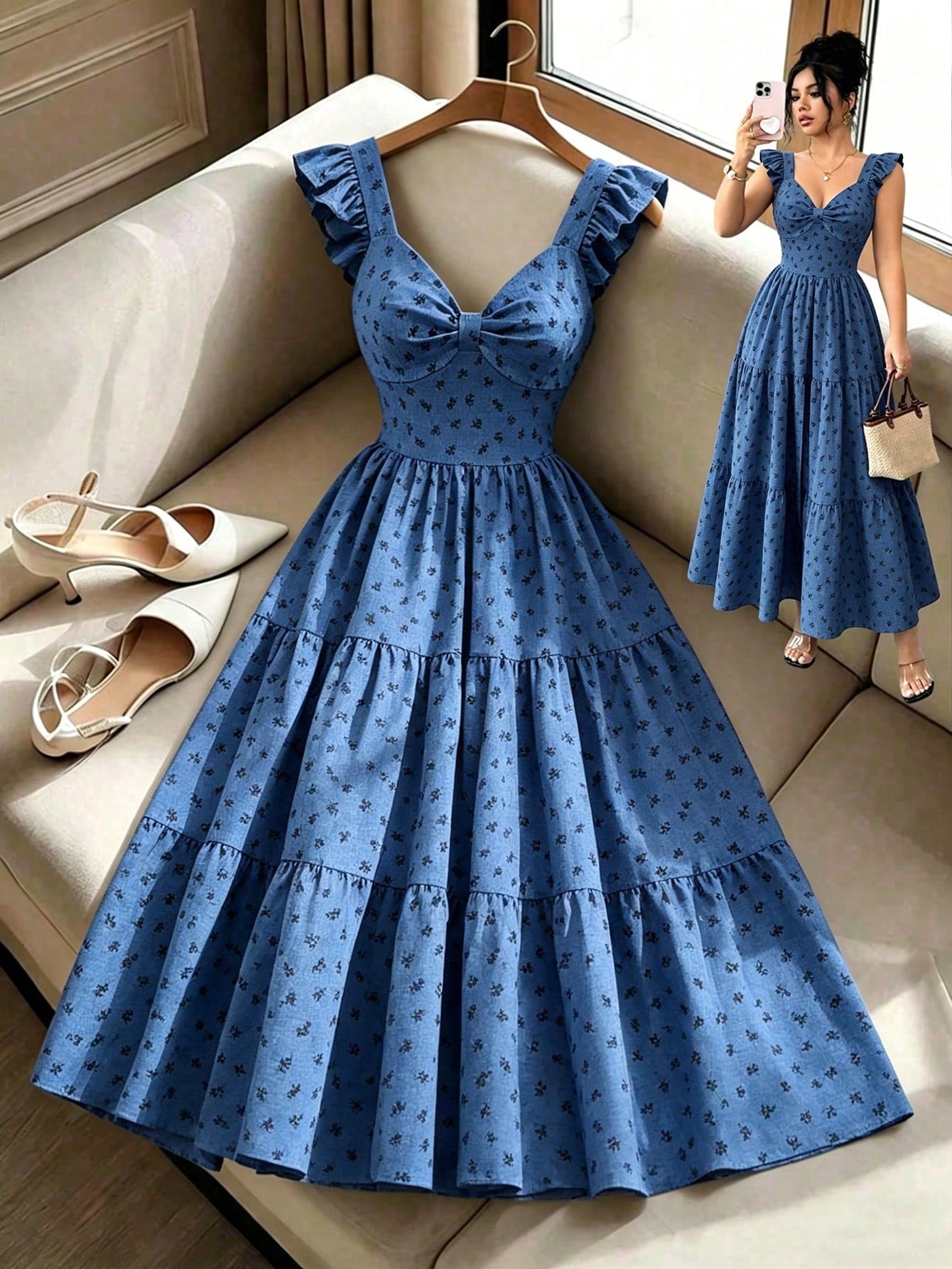 Elenzga New Woven Bamboo Linen Solid Color Cap Sleeve Elegant Vacation Spring Summer Back Tie Design Youthful Casual Women's Mid-Length Dress
