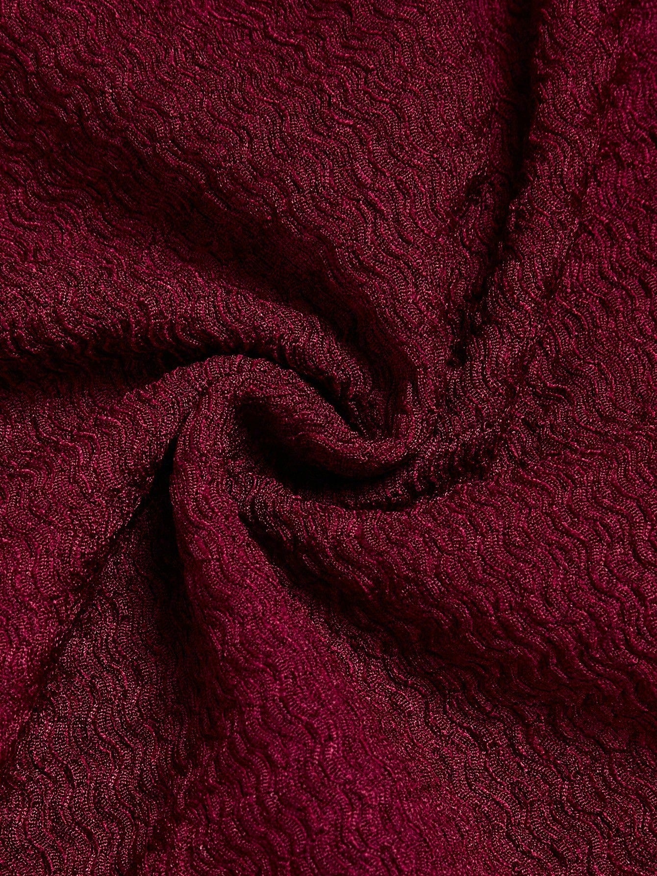Elenzga Wine Red Women's Fitted Textured Pleated Versatile Elegant Design Dress