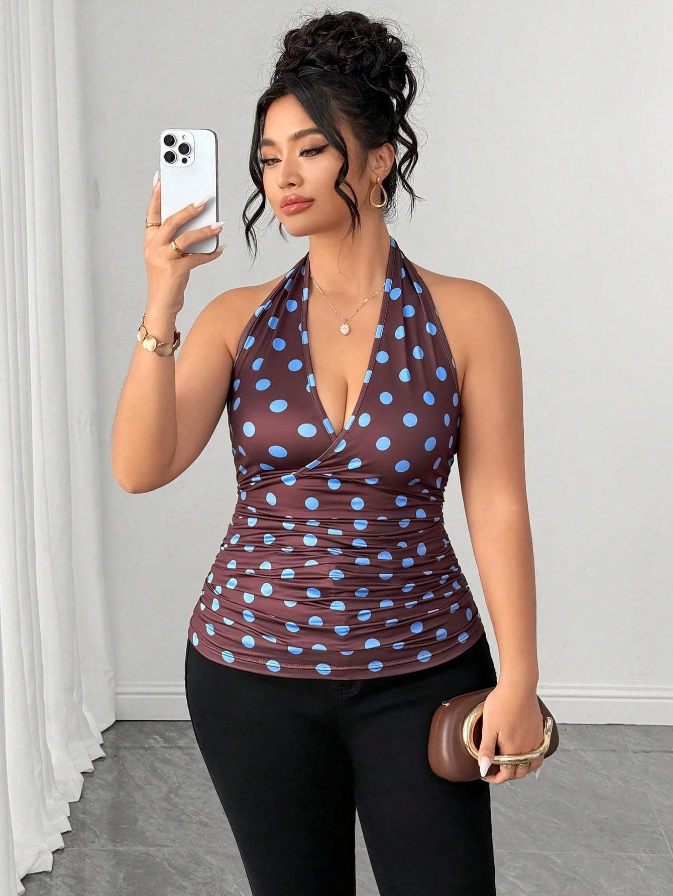 Elenzga Women's Plus Size Solid Color Halter Neck Tank Top