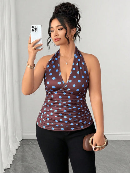 Elenzga Women's Plus Size Solid Color Halter Neck Tank Top