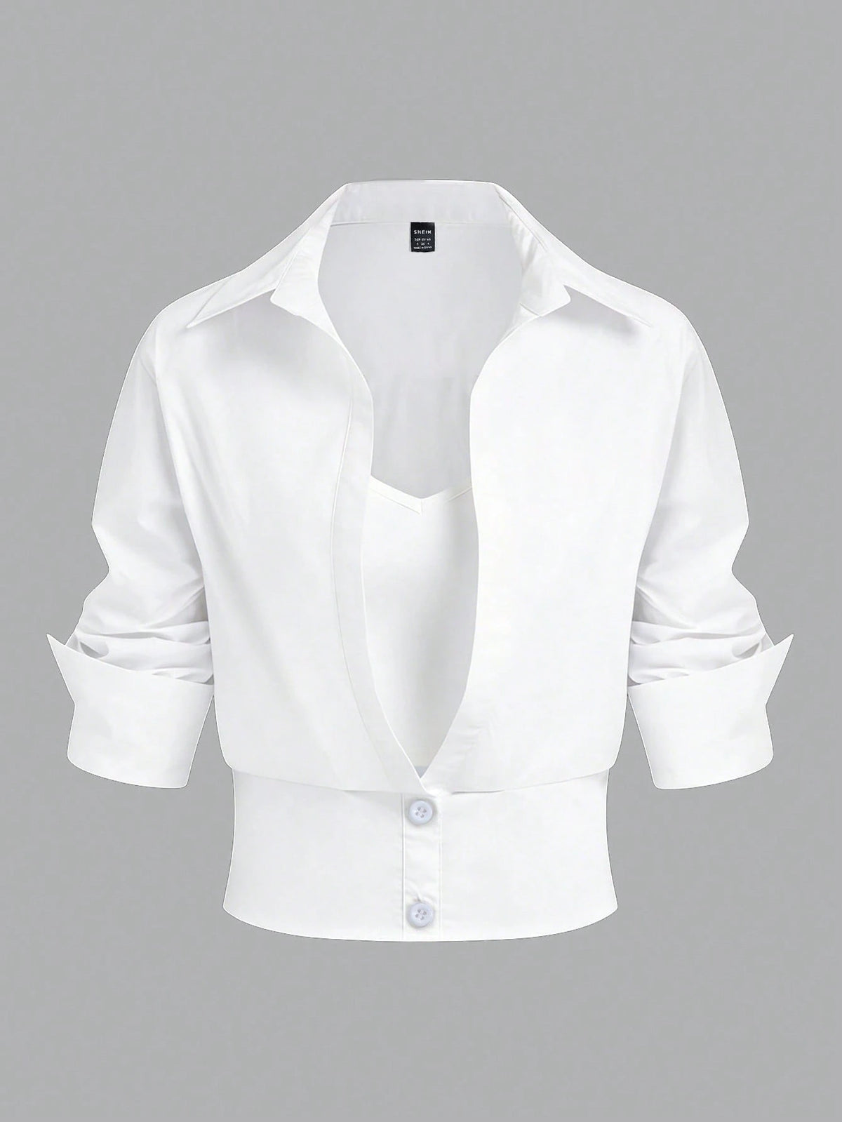 Elenzga Women's Solid Color 2 In 1 Casual Commuter Shirt