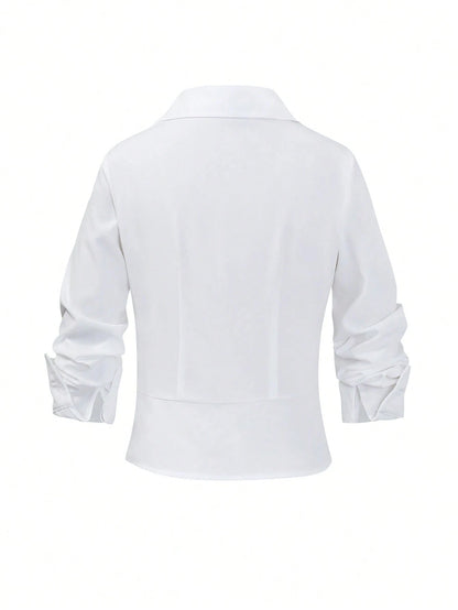 Elenzga Women's Solid Color 2 In 1 Casual Commuter Shirt