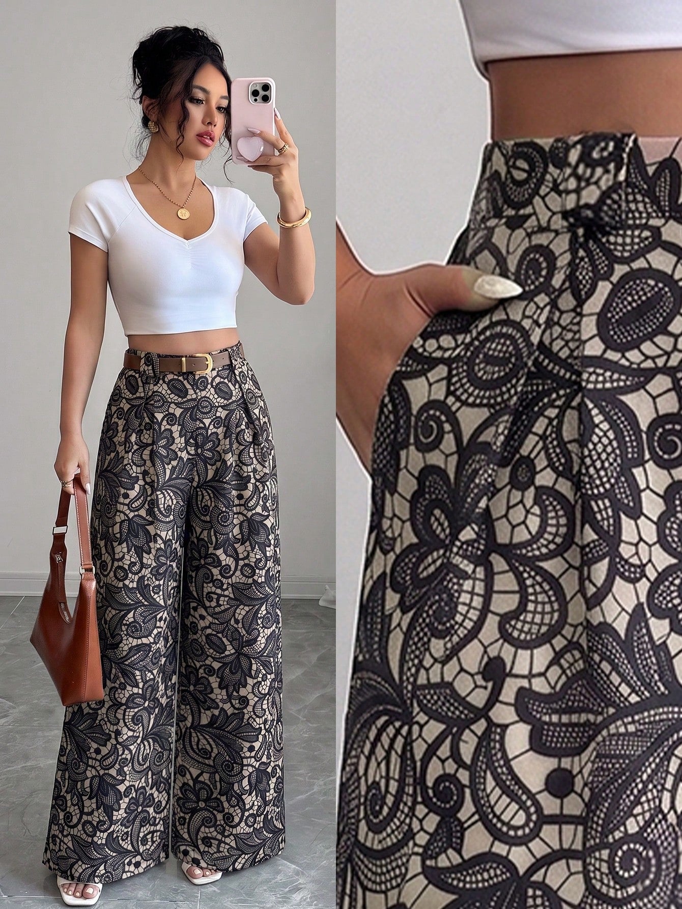Elenzya Spring/Summer New Casual High-Waist Polka Dot Skorts, Vintage Leather Belt Matching, Elegant Style Suitable For Daily Wear, Work, Graduation Season, Music Festival, Derby, Horse Racing