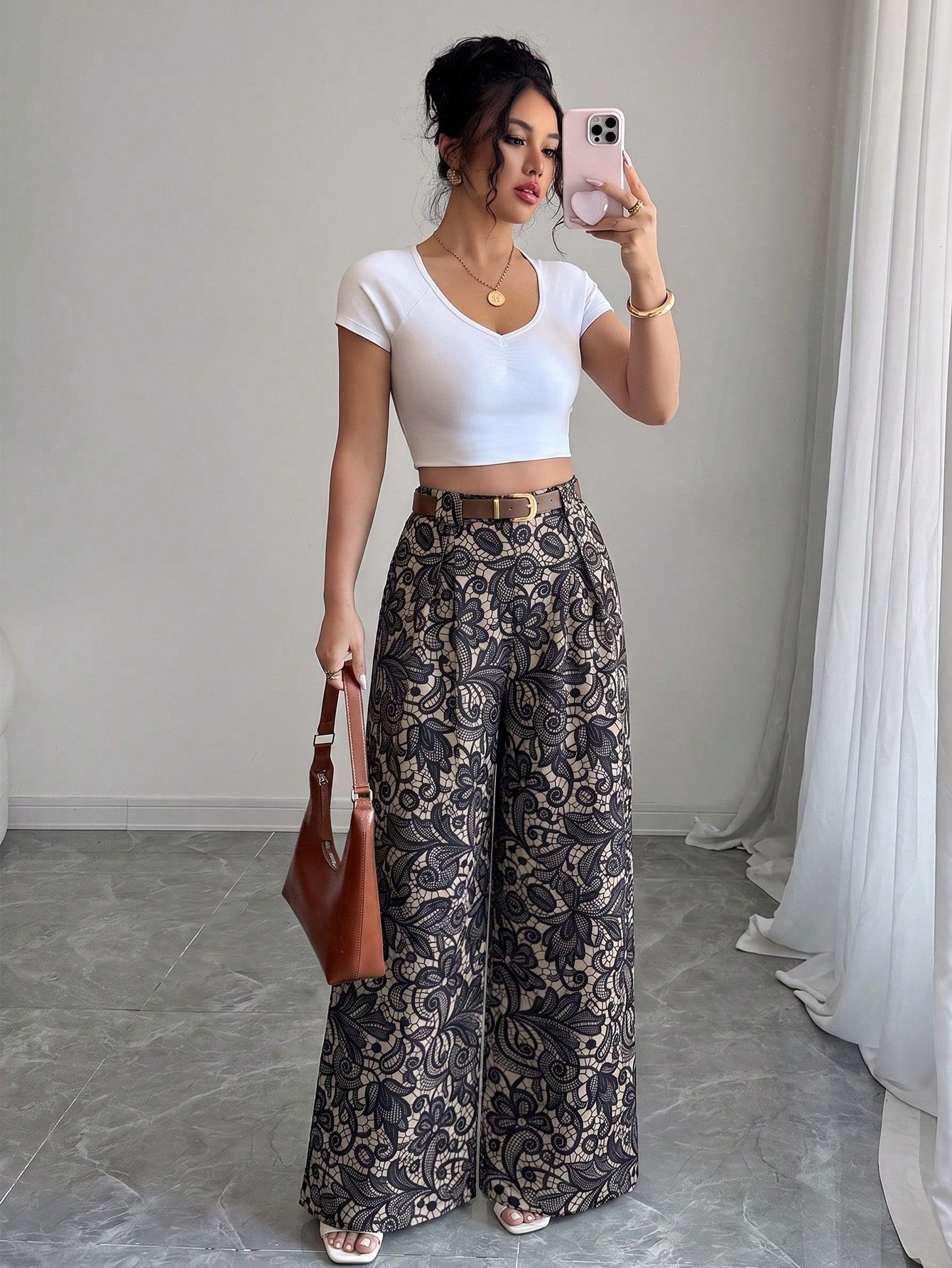 Elenzya Spring/Summer New Casual High-Waist Polka Dot Skorts, Vintage Leather Belt Matching, Elegant Style Suitable For Daily Wear, Work, Graduation Season, Music Festival, Derby, Horse Racing