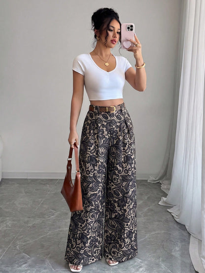 Elenzya Spring/Summer New Casual High-Waist Polka Dot Skorts, Vintage Leather Belt Matching, Elegant Style Suitable For Daily Wear, Work, Graduation Season, Music Festival, Derby, Horse Racing