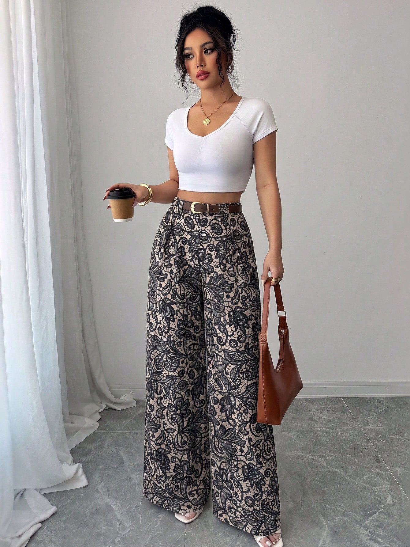 Elenzya Spring/Summer New Casual High-Waist Polka Dot Skorts, Vintage Leather Belt Matching, Elegant Style Suitable For Daily Wear, Work, Graduation Season, Music Festival, Derby, Horse Racing
