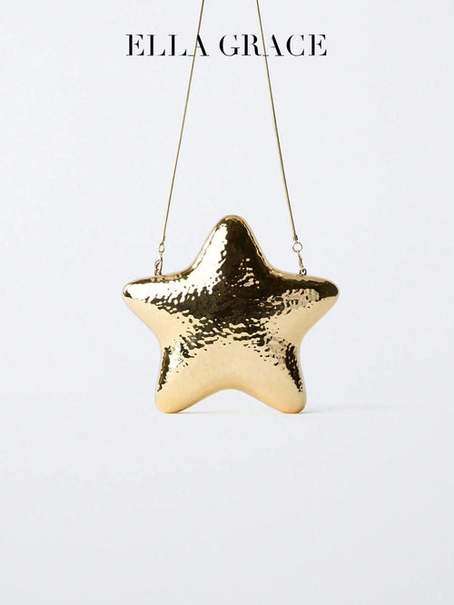 ELLA GRACE- Gold Star Shaped Clutch, Shiny Party Evening Mini Wallet, Women's Fashion Shoulder Chain Bag, Cute Star Shaped Bag, Suitable For Parties And Various Occasions