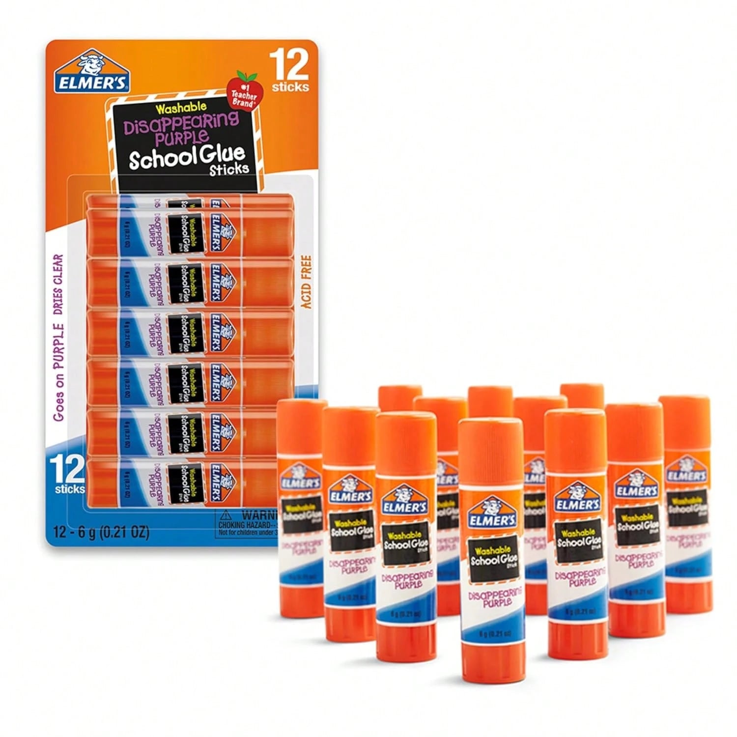 Elmer'S Disappearing Purple School Glue Sticks, Washable, 6 Grams, 12 Count- Arts &Amp; Crafts, Poster, Projects, Back To School, #1 Teacher Brand