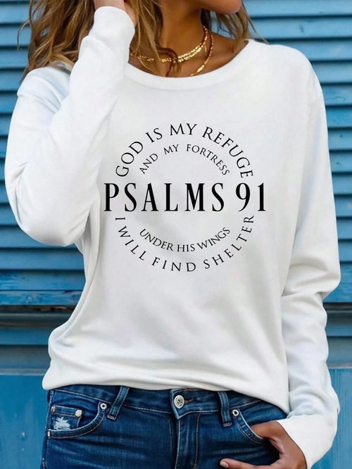 EMERY ROSE 2025 Long Sleeve Top,Bible Psalms Letter Printed Round Neck Long Sleeve T-Shirt Fall Cloth For Women