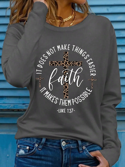 EMERY ROSE 2025 Long Sleeve Top,Bible Psalms Letter Printed Round Neck Long Sleeve T-Shirt Fall Cloth For Women