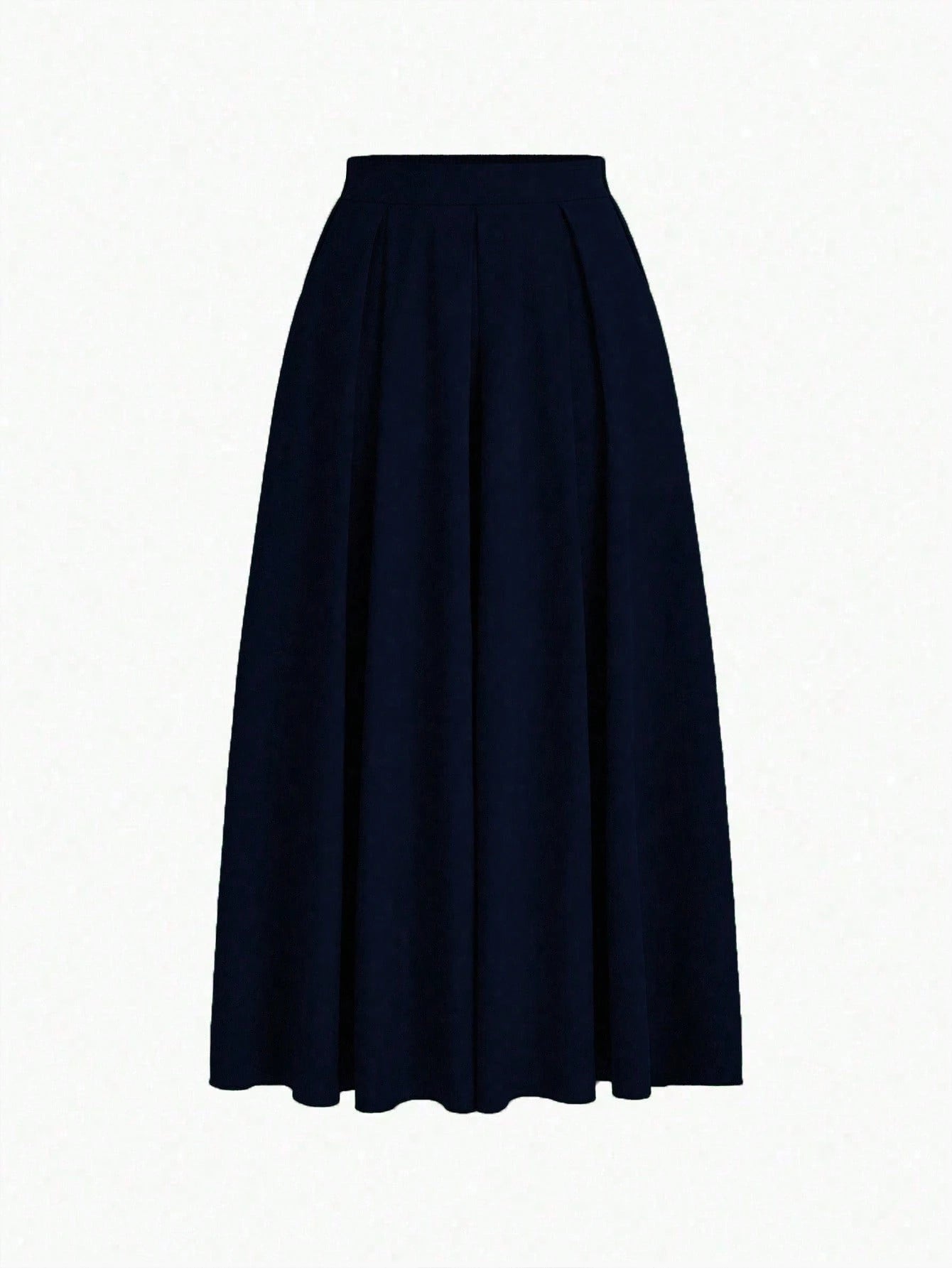 EMERY ROSE A-Line Solid Color High Waist Slant Pocket Navy Blue Maxi Skirt