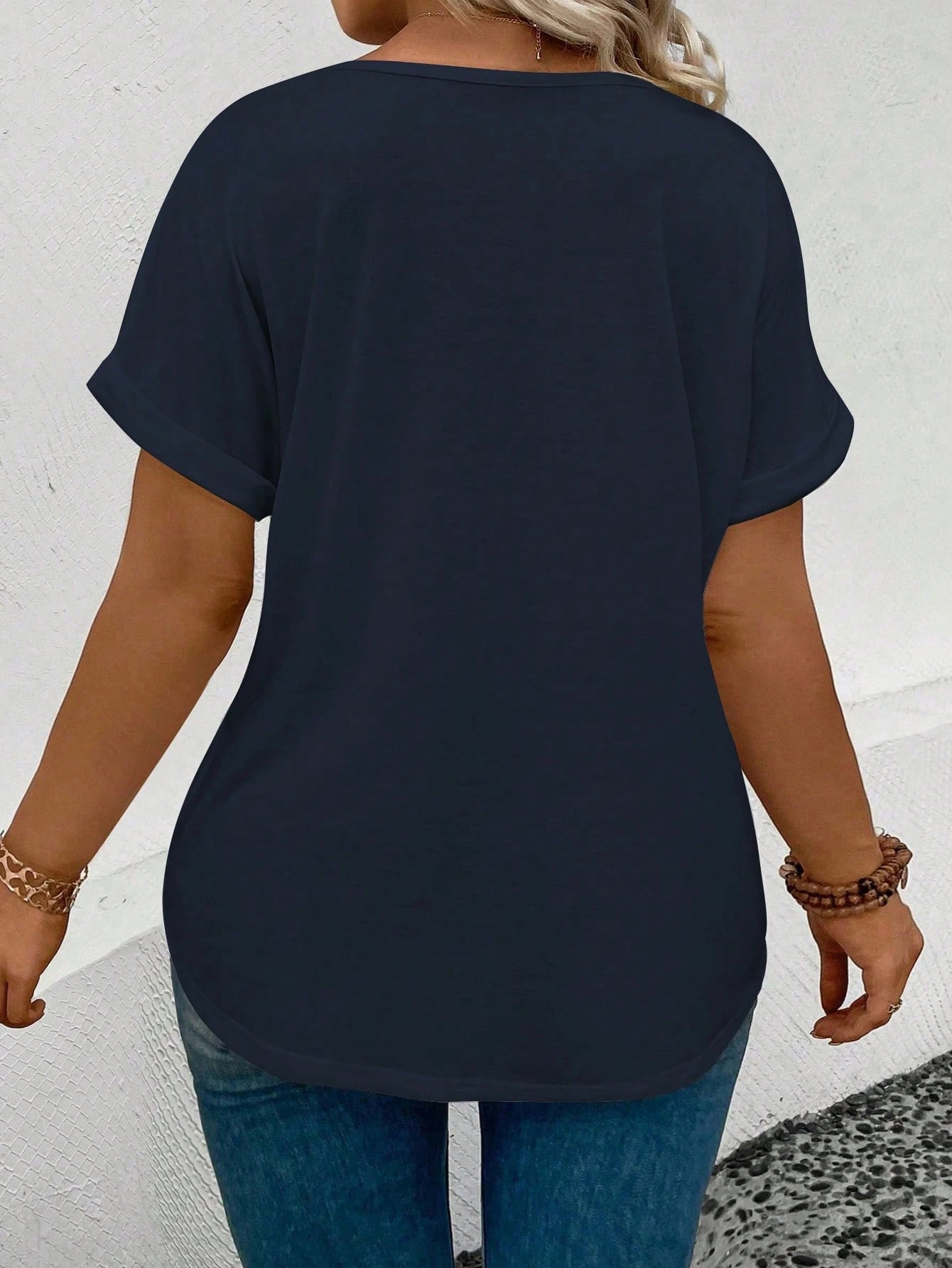 EMERY ROSE CURVE Women's Summer New Plus Size Round Neck Loose Casual Plus Size T-Shirt