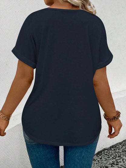 EMERY ROSE CURVE Women's Summer New Plus Size Round Neck Loose Casual Plus Size T-Shirt