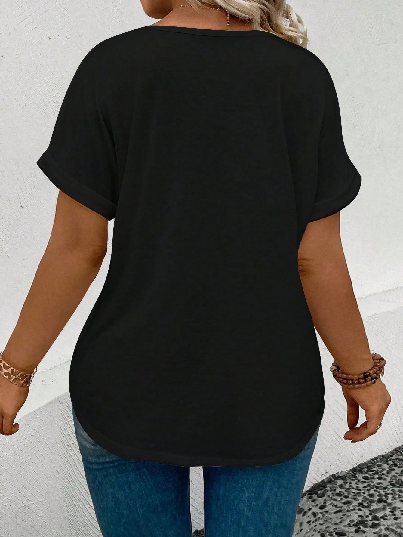 EMERY ROSE CURVE Women's Summer New Plus Size Round Neck Loose Casual Plus Size T-Shirt