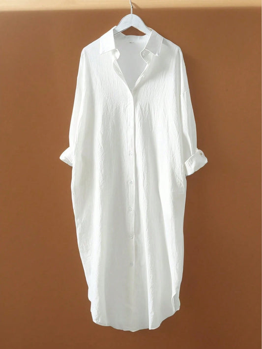 EMERY ROSE LUNE Pleated Long Button Down Women's Shirt With Drop Shoulder Design,Teacher Shirts Fall Cloth For Women