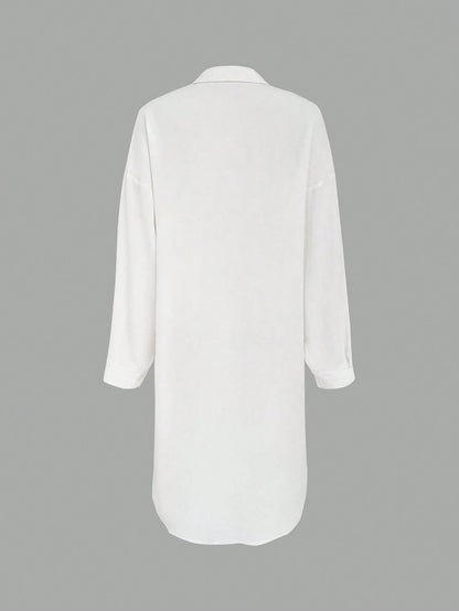 EMERY ROSE LUNE Pleated Long Button Down Women's Shirt With Drop Shoulder Design,Teacher Shirts Fall Cloth For Women
