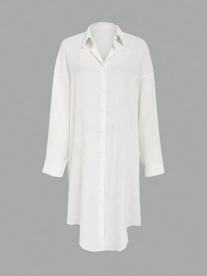 EMERY ROSE LUNE Pleated Long Button Down Women's Shirt With Drop Shoulder Design,Teacher Shirts Fall Cloth For Women