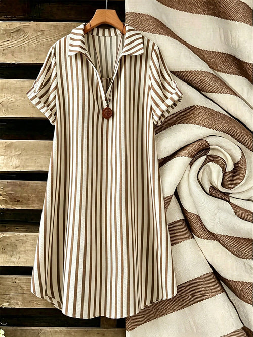 EMERY ROSE New V-Neck Striped Loose Casual Long Button-Down Women's Dress