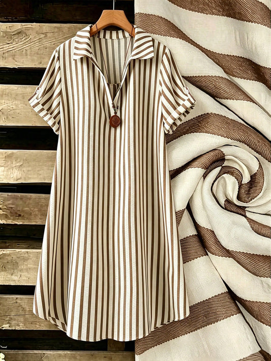 EMERY ROSE New V-Neck Striped Loose Casual Long Button-Down Women's Dress