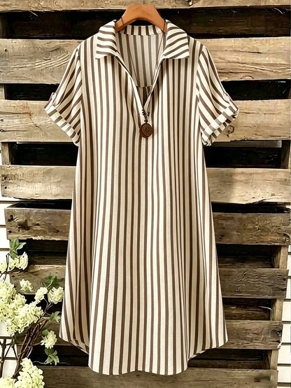 EMERY ROSE New V-Neck Striped Loose Casual Long Button-Down Women's Dress
